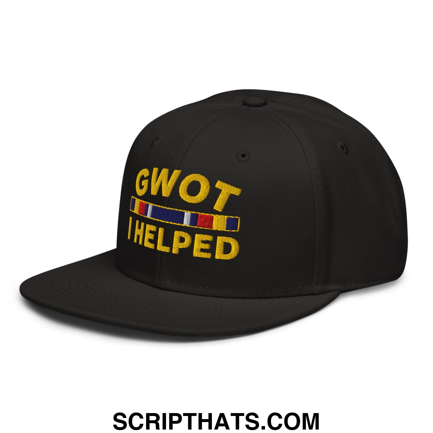 GWOT I Helped Embroidered Flat Brim Bill Snapback Hat Black