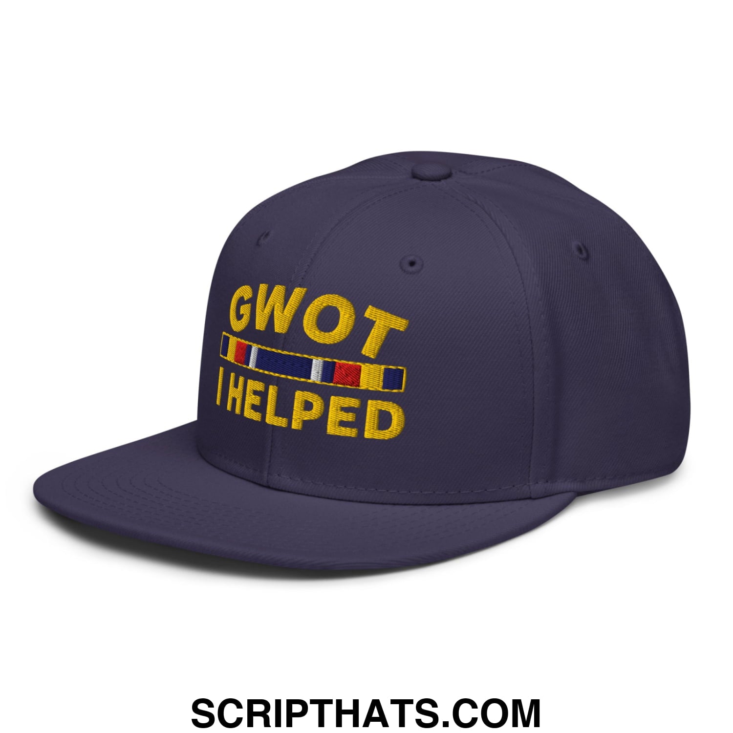 GWOT I Helped Embroidered Flat Brim Bill Snapback Hat Navy blue