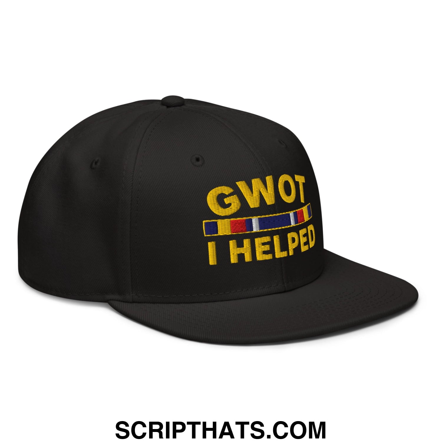 GWOT I Helped Embroidered Flat Brim Bill Snapback Hat Black