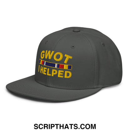 GWOT I Helped Embroidered Flat Brim Bill Snapback Hat Charcoal gray