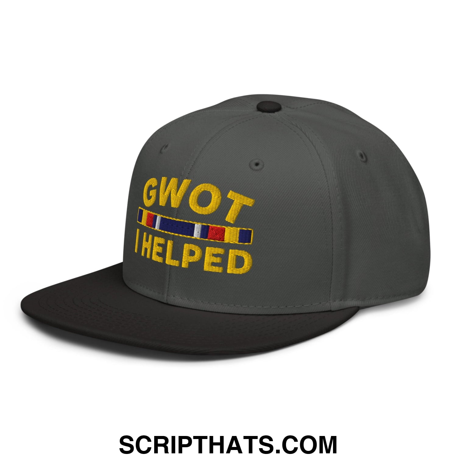 GWOT I Helped Embroidered Flat Brim Bill Snapback Hat Black Charcoal gray Charcoal gray
