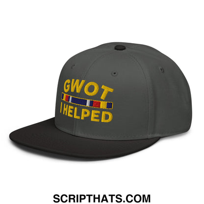 GWOT I Helped Embroidered Flat Brim Bill Snapback Hat Black Charcoal gray Charcoal gray