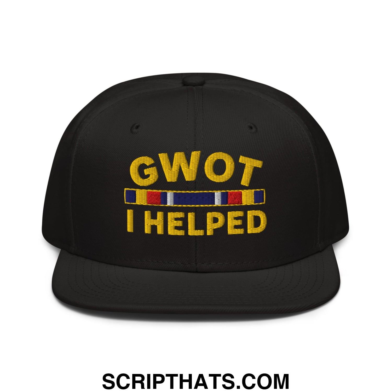 GWOT I Helped Embroidered Flat Brim Bill Snapback Hat Black
