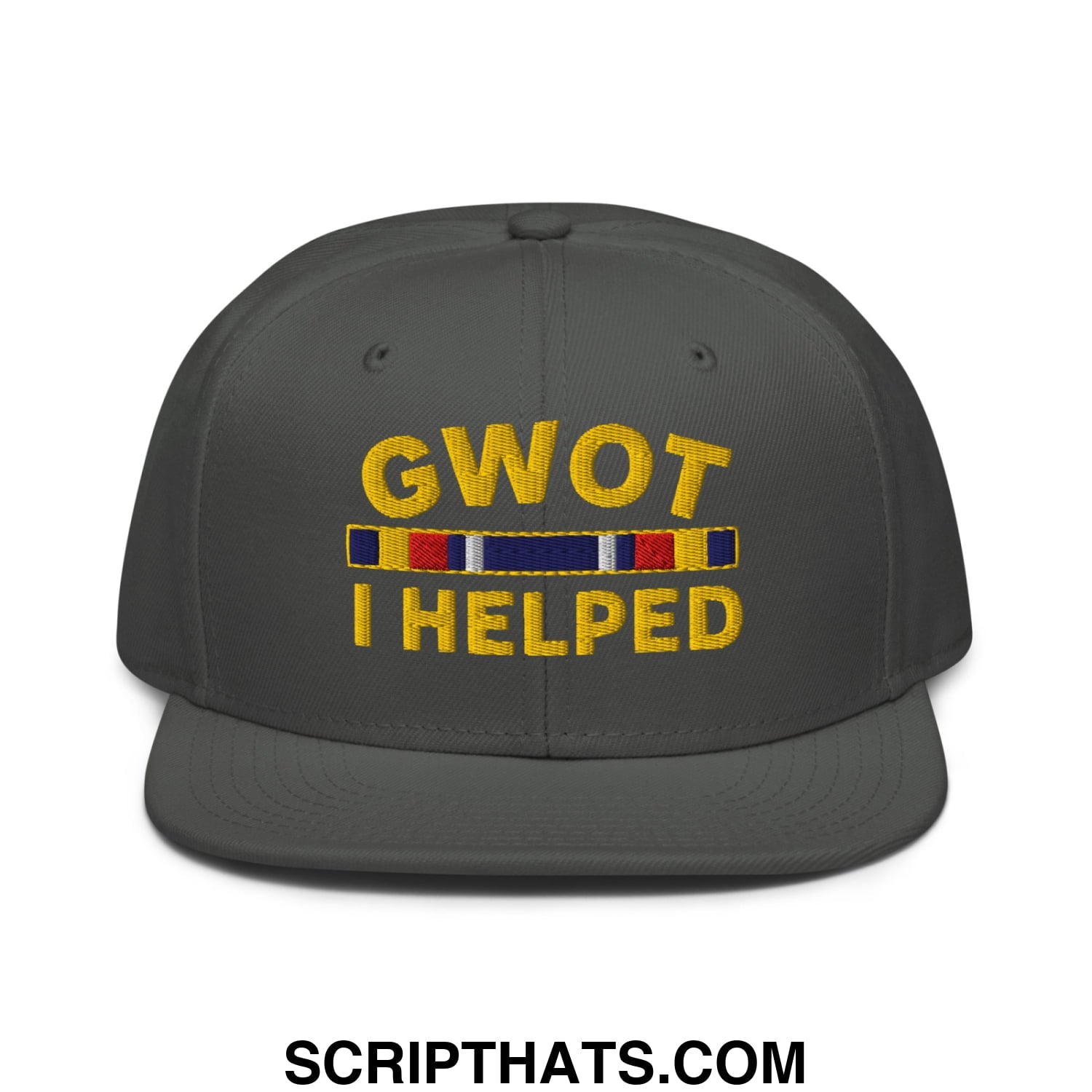 GWOT I Helped Embroidered Flat Brim Bill Snapback Hat Charcoal gray