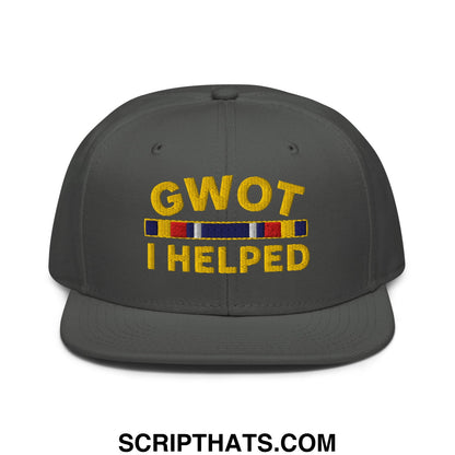 GWOT I Helped Embroidered Flat Brim Bill Snapback Hat Charcoal gray