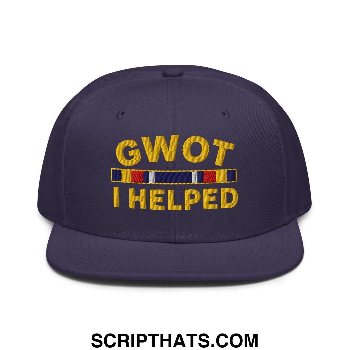 GWOT I Helped Embroidered Flat Brim Bill Snapback Hat Navy blue