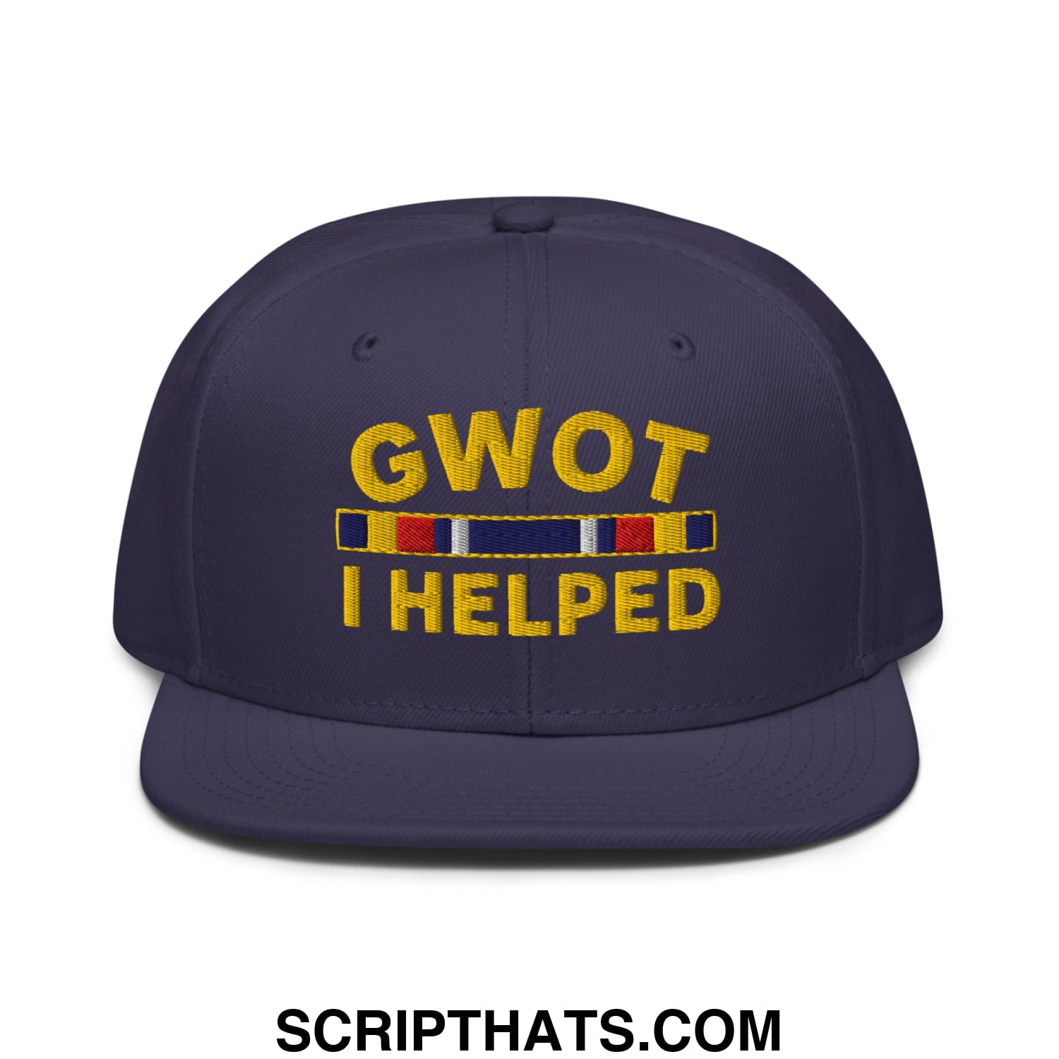 GWOT I Helped Embroidered Flat Brim Bill Snapback Hat Navy blue