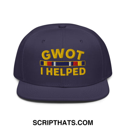 GWOT I Helped Embroidered Flat Brim Bill Snapback Hat Navy blue