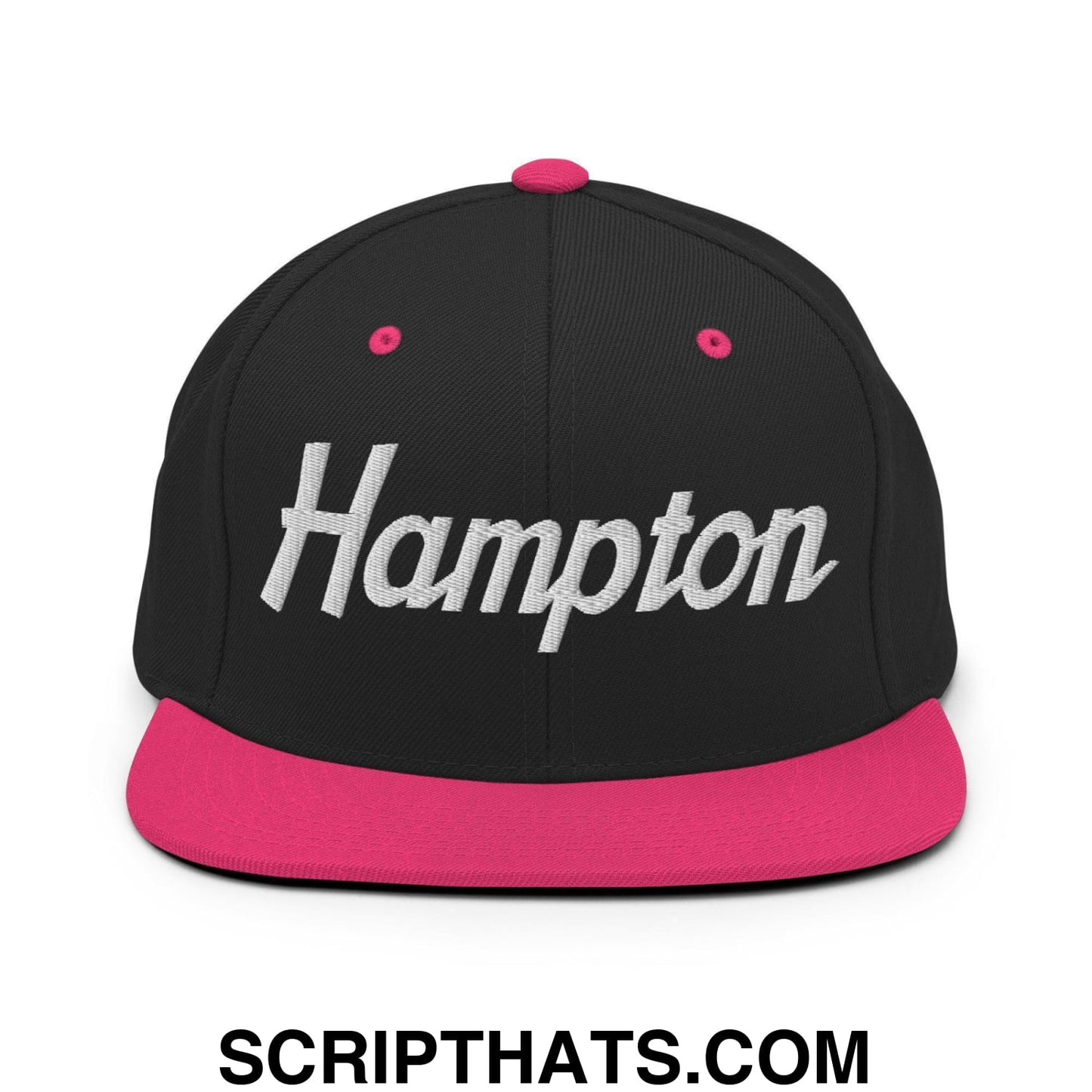 Hampton Script Snapback Hat Black Neon Pink