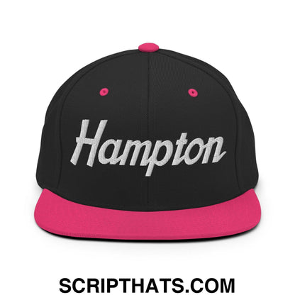 Hampton Script Snapback Hat Black Neon Pink