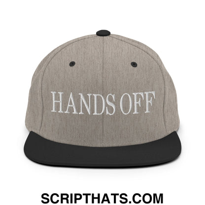 Hands Off Embroidered Flat Bill Brim Snapback Hat Heather Black