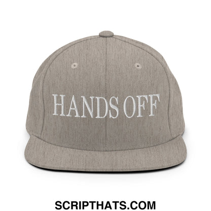 Hands Off Embroidered Flat Bill Brim Snapback Hat Heather Grey