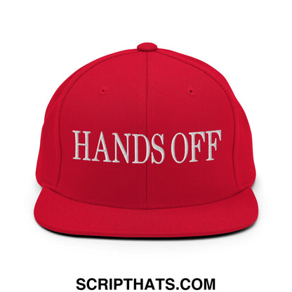 Hands Off Embroidered Flat Bill Brim Snapback Hat Red