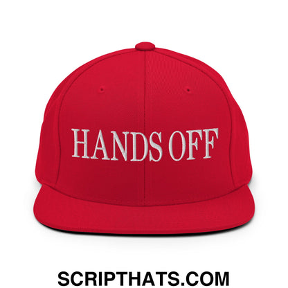 Hands Off Embroidered Flat Bill Brim Snapback Hat Red