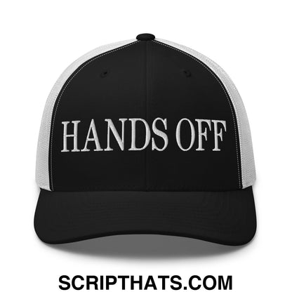 Hands Off Embroidered Mesh Trucker Hat Black White