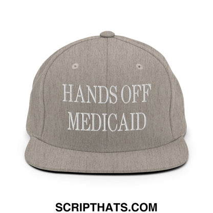 Hands Off Medicaid Embroidered Flat Bill Brim Snapback Hat Heather Grey
