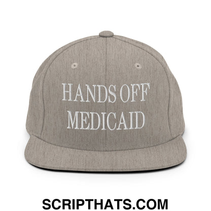 Hands Off Medicaid Embroidered Flat Bill Brim Snapback Hat Heather Grey