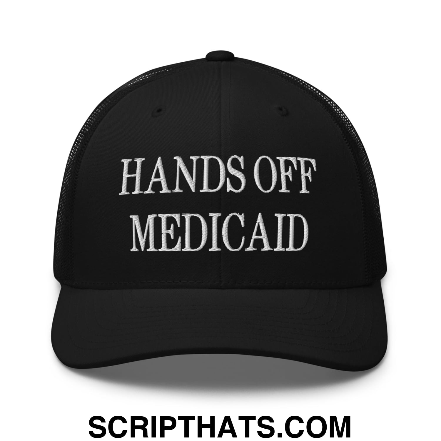 Hands Off Medicaid Embroidered Mesh Trucker Hat Black