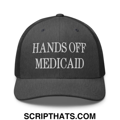 Hands Off Medicaid Embroidered Mesh Trucker Hat Dark Heather Gray