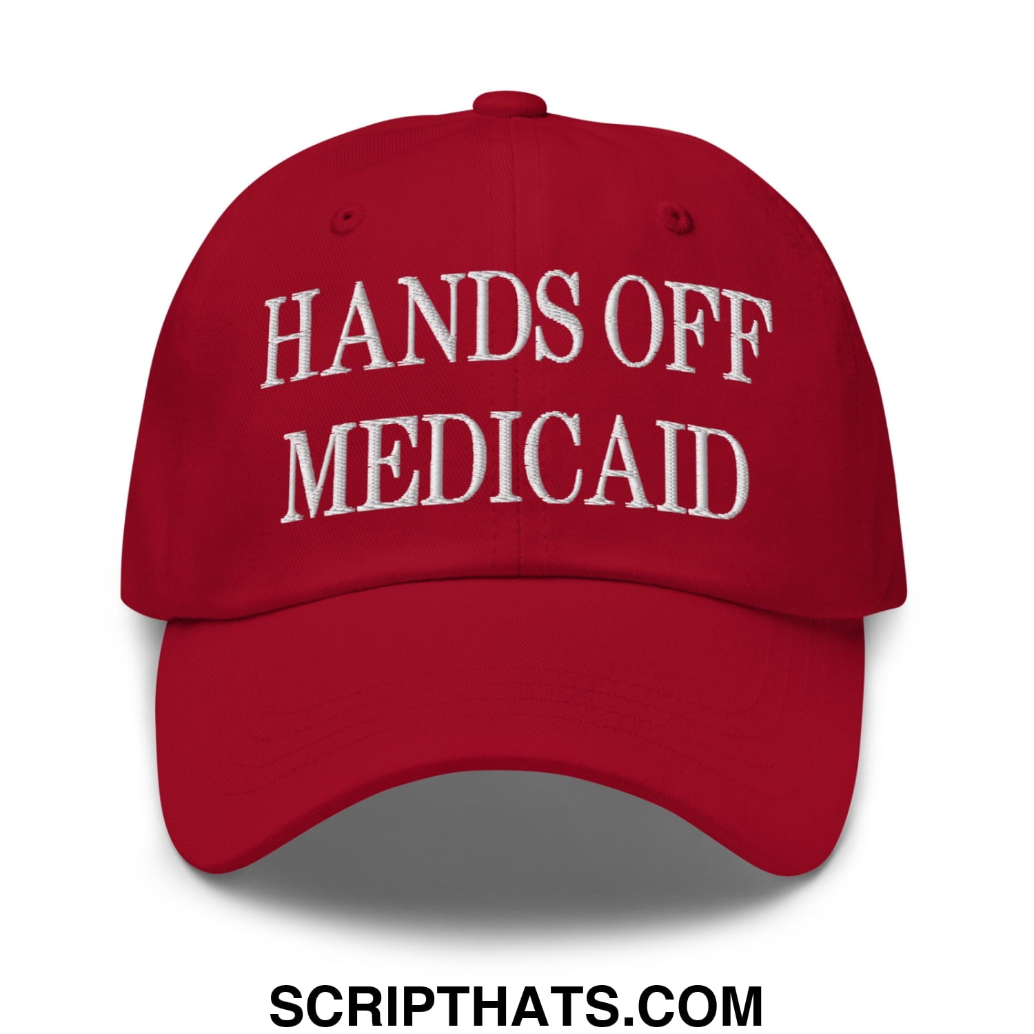 Hands Off Medicaid Embroidered Unstructured Dad Hat Cranberry