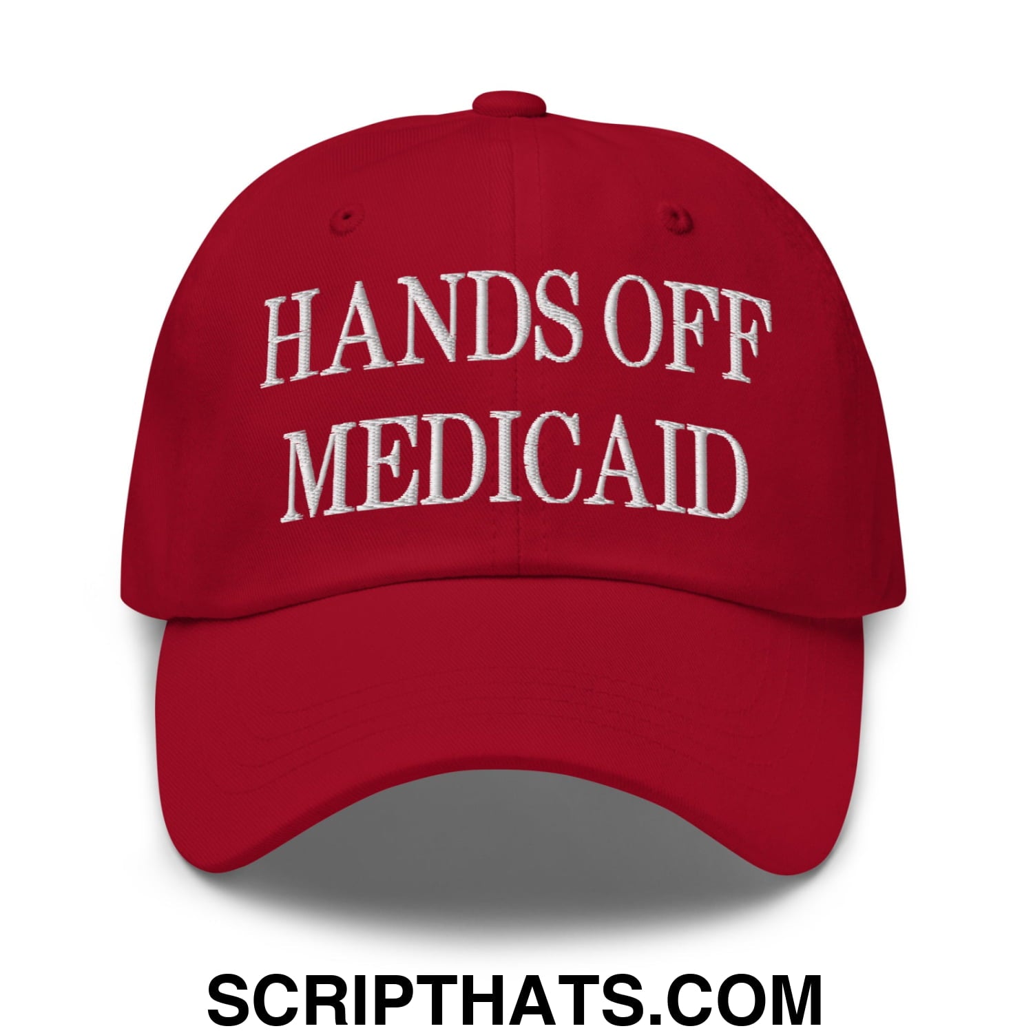Hands Off Medicaid Embroidered Unstructured Dad Hat Cranberry