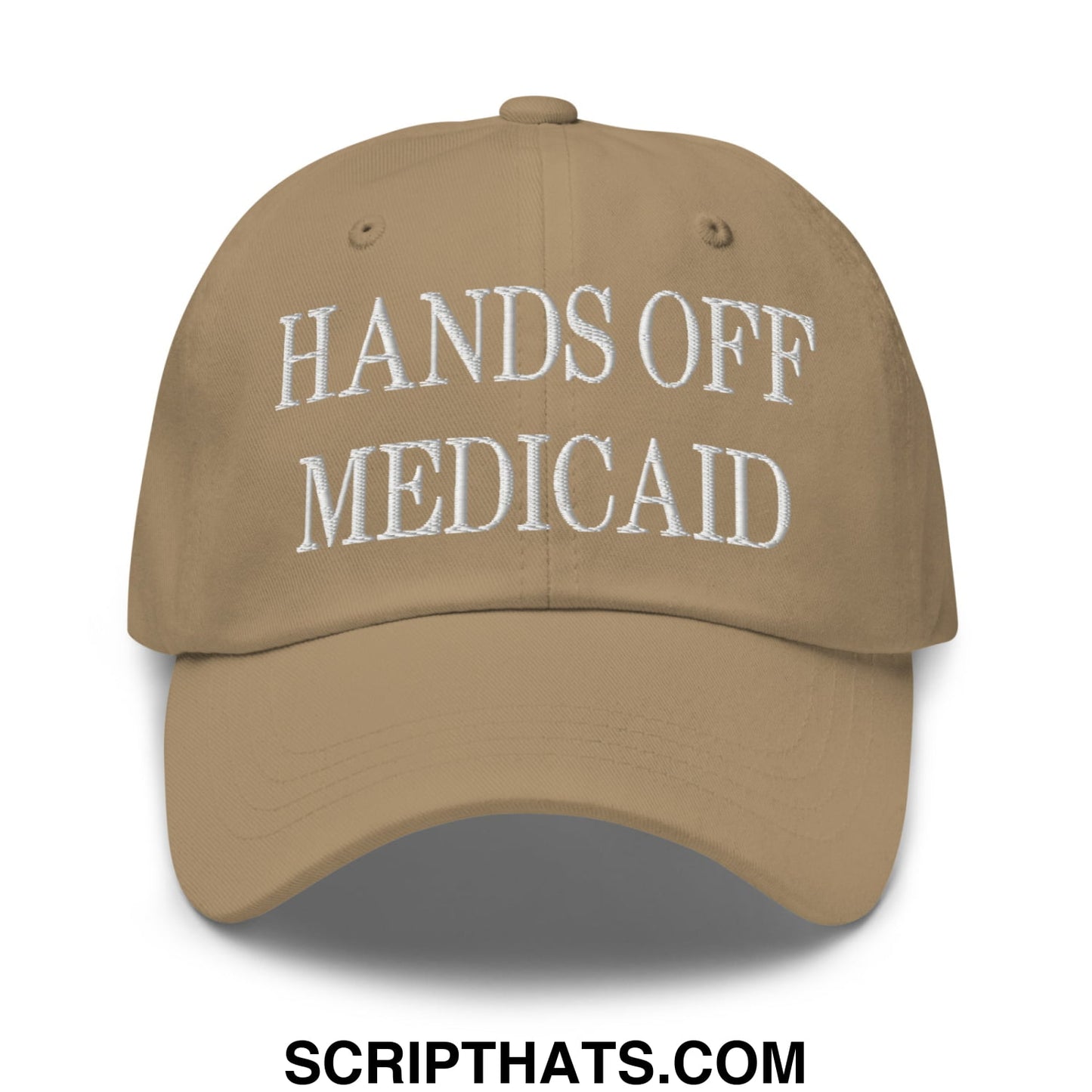 Hands Off Medicaid Embroidered Unstructured Dad Hat Khaki