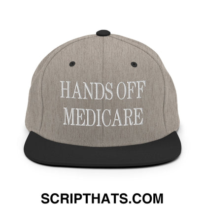 Hands Off Medicare Embroidered Flat Bill Brim Snapback Hat Heather Black