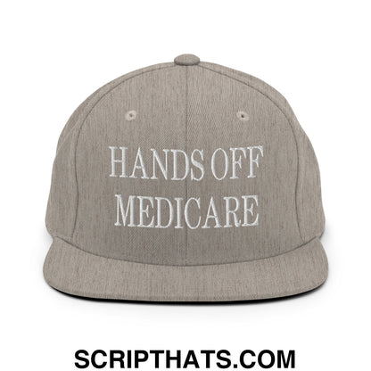 Hands Off Medicare Embroidered Flat Bill Brim Snapback Hat Heather Grey