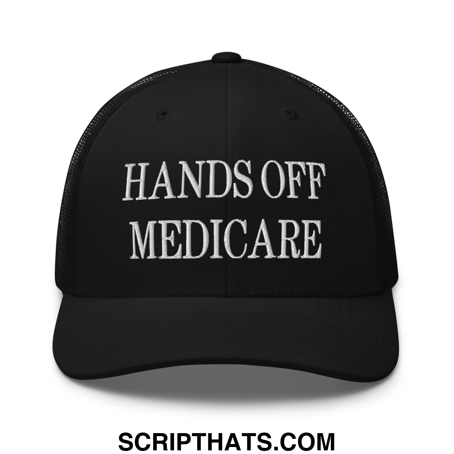 Hands Off Medicare Embroidered Mesh Trucker Hat Black