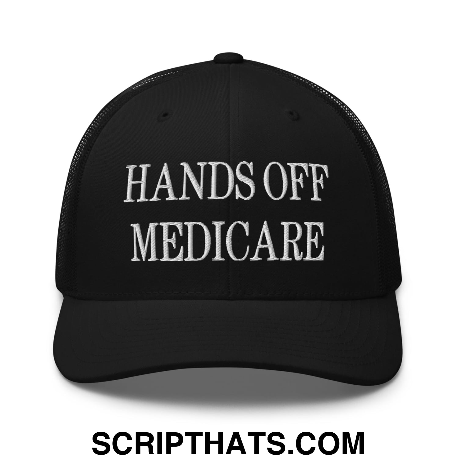 Hands Off Medicare Embroidered Mesh Trucker Hat Black