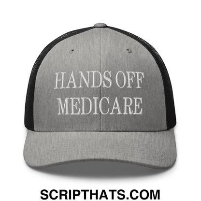 Hands Off Medicare Embroidered Mesh Trucker Hat Heather Black