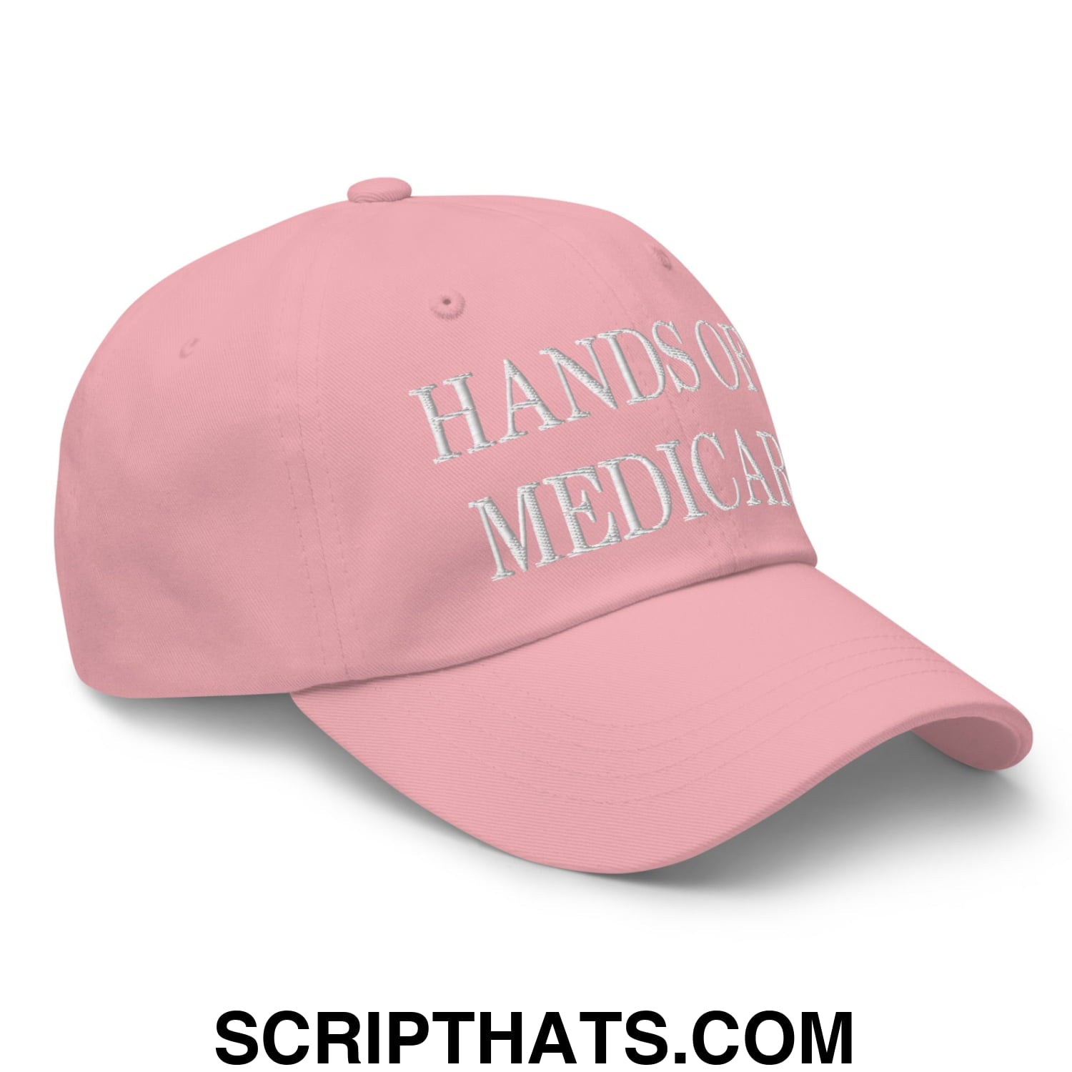 Hands Off Medicare Embroidered Unstructured Dad Hat Pink