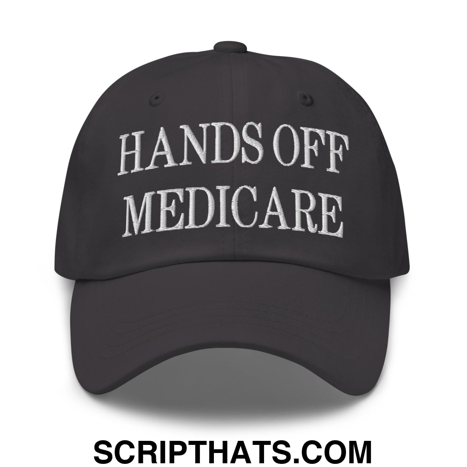 Hands Off Medicare Embroidered Unstructured Dad Hat Dark Grey