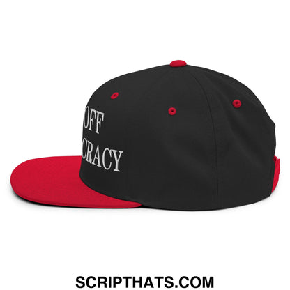 Hands Off Our Democracy Embroidered Flat Bill Brim Snapback Hat Black Red