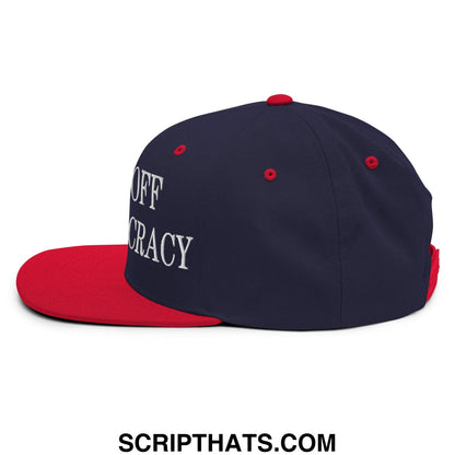 Hands Off Our Democracy Embroidered Flat Bill Brim Snapback Hat Navy Red