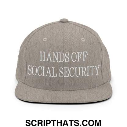 Hands Off Social Security Embroidered Flat Bill Brim Snapback Hat Heather Grey
