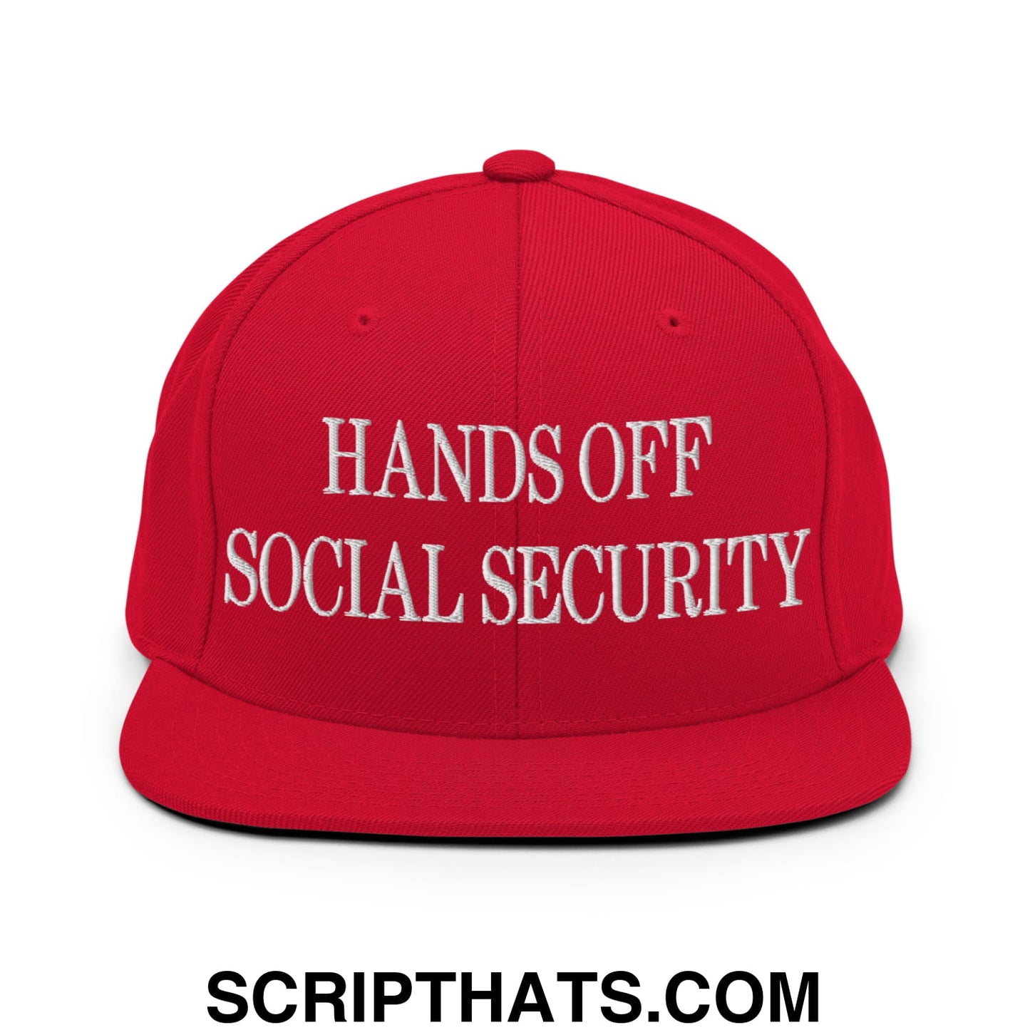 Hands Off Social Security Embroidered Flat Bill Brim Snapback Hat Red