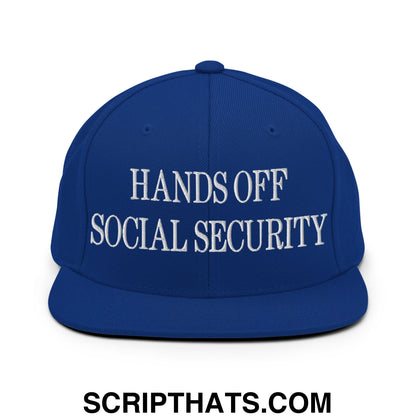 Hands Off Social Security Embroidered Flat Bill Brim Snapback Hat Royal Blue
