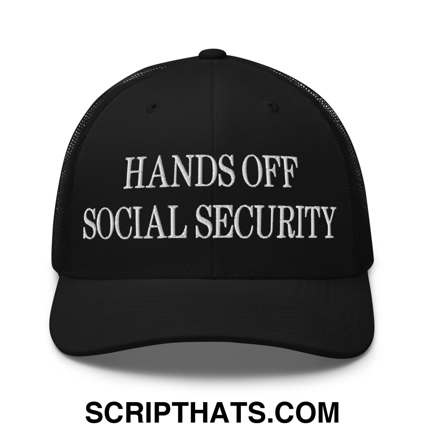 Hands Off Social Security Embroidered Mesh Trucker Hat Black