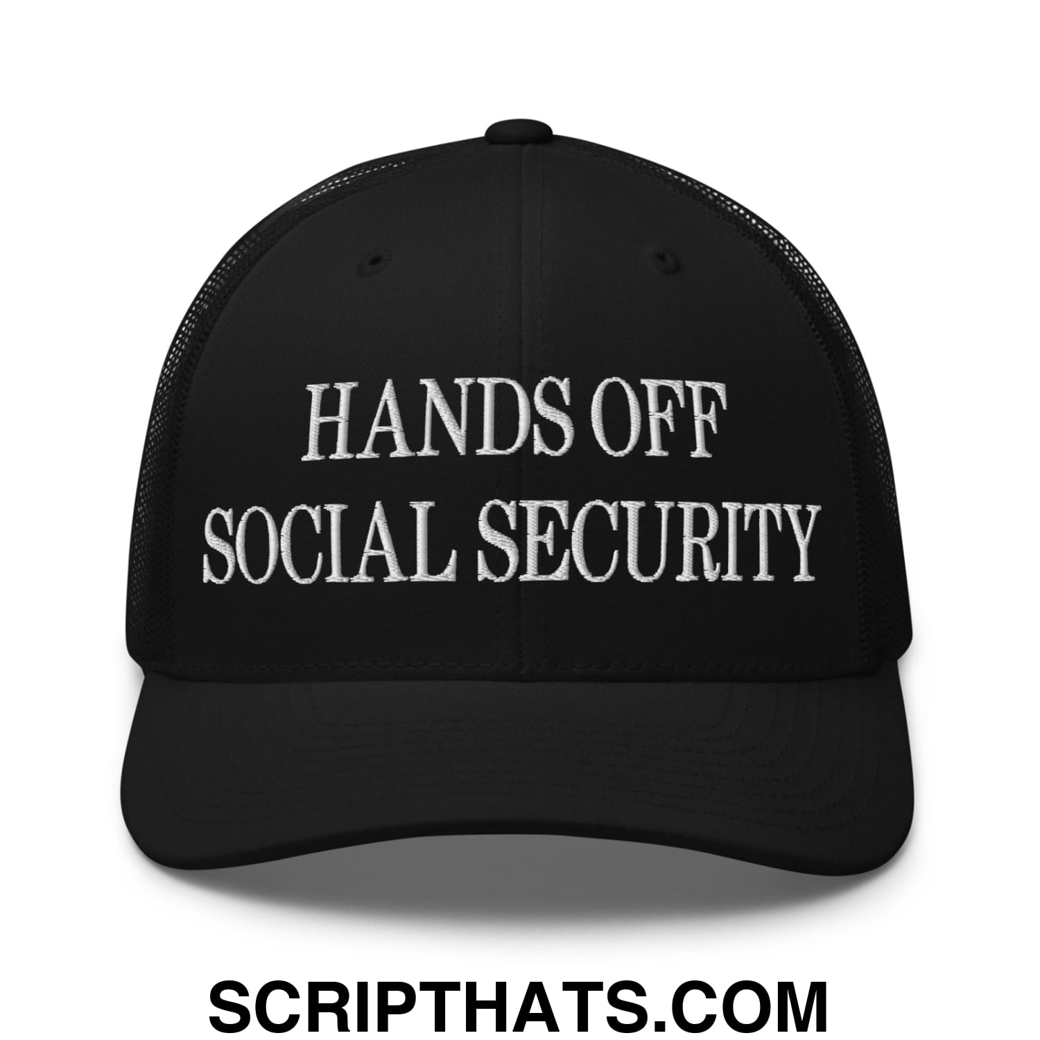 Hands Off Social Security Embroidered Mesh Trucker Hat Black