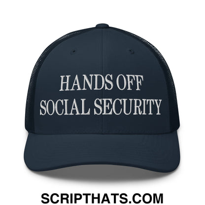 Hands Off Social Security Embroidered Mesh Trucker Hat Navy