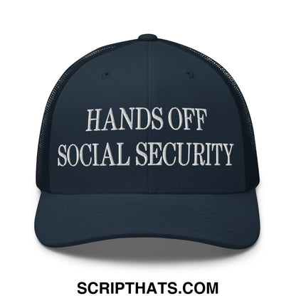 Hands Off Social Security Embroidered Mesh Trucker Hat Navy