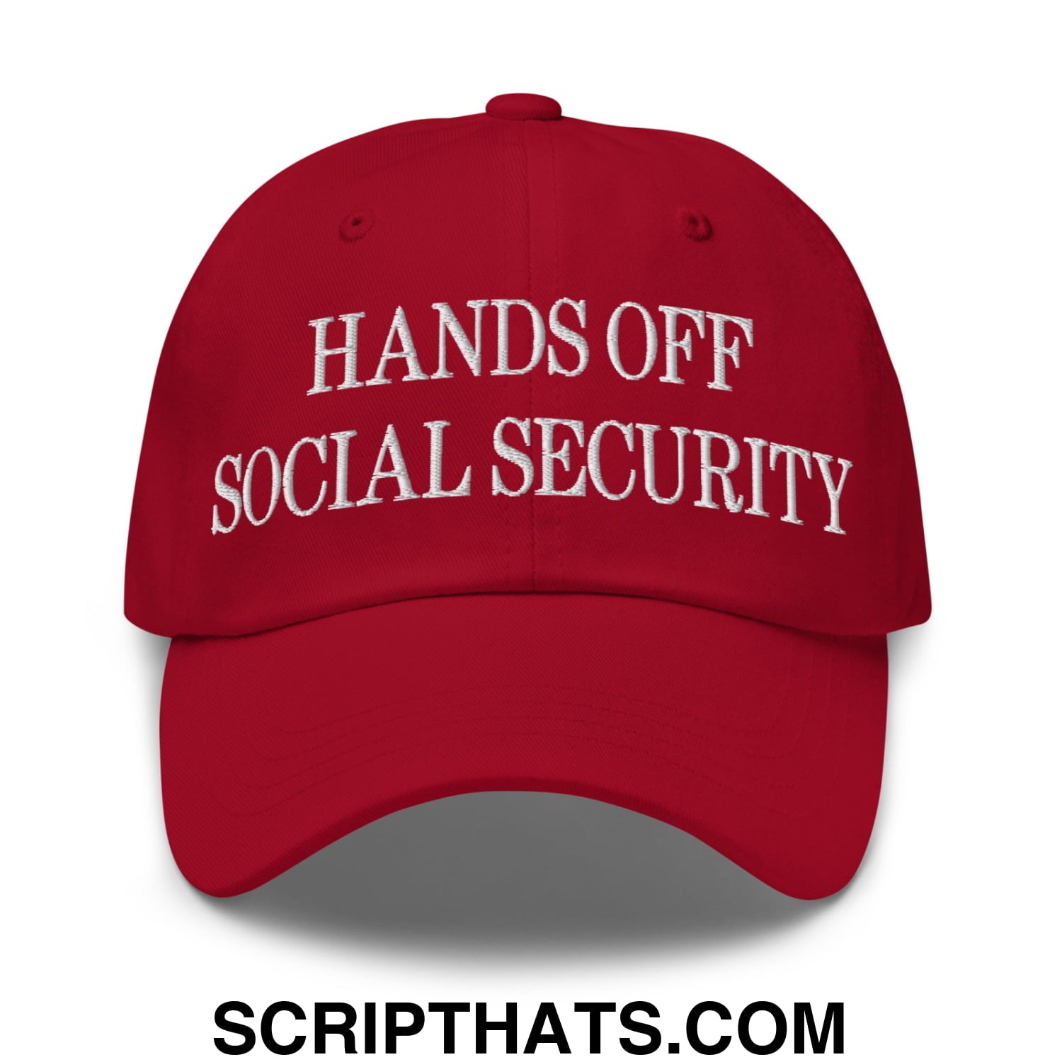 Hands Off Social Security Embroidered Unstructured Dad Hat Cranberry