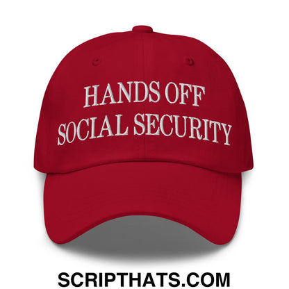 Hands Off Social Security Embroidered Unstructured Dad Hat Cranberry