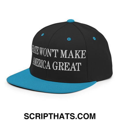 Hate Won't Make America Great Embroidered Flat Bill Brim Snapback Hat Black Teal
