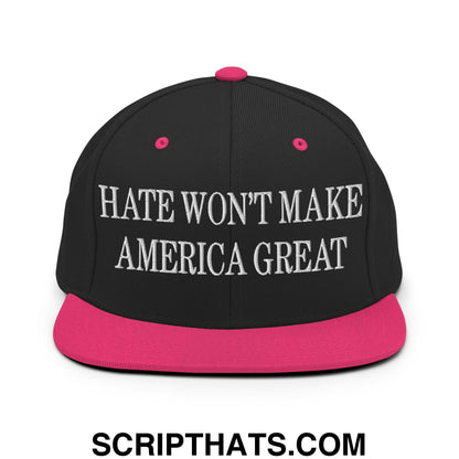 Hate Won't Make America Great Embroidered Flat Bill Brim Snapback Hat Black Neon Pink