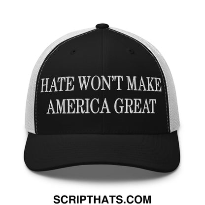 Hate Won't Make America Great Embroidered Mesh Trucker Hat Black White