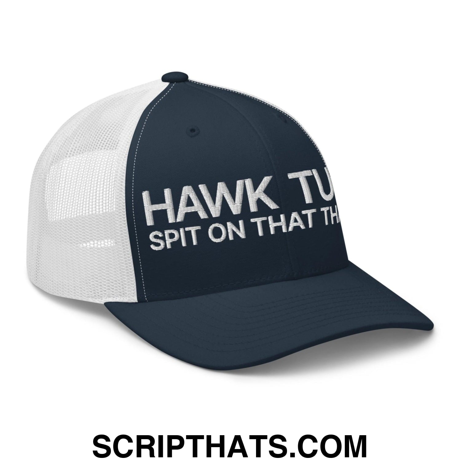 Hawk Tuah Spit on that Thang Retro Trucker Hat Navy White