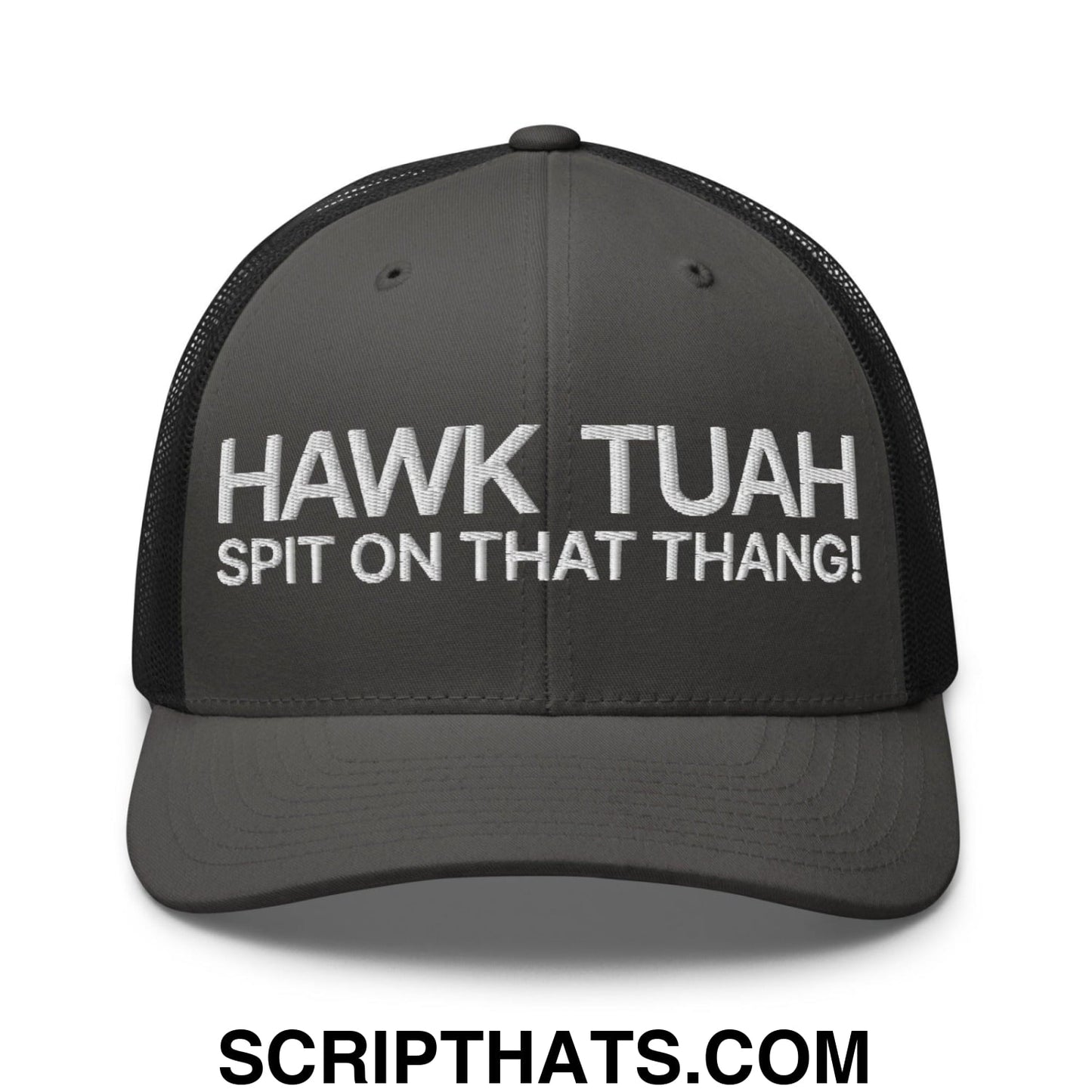 Hawk Tuah Spit on that Thang Retro Trucker Hat Charcoal Black