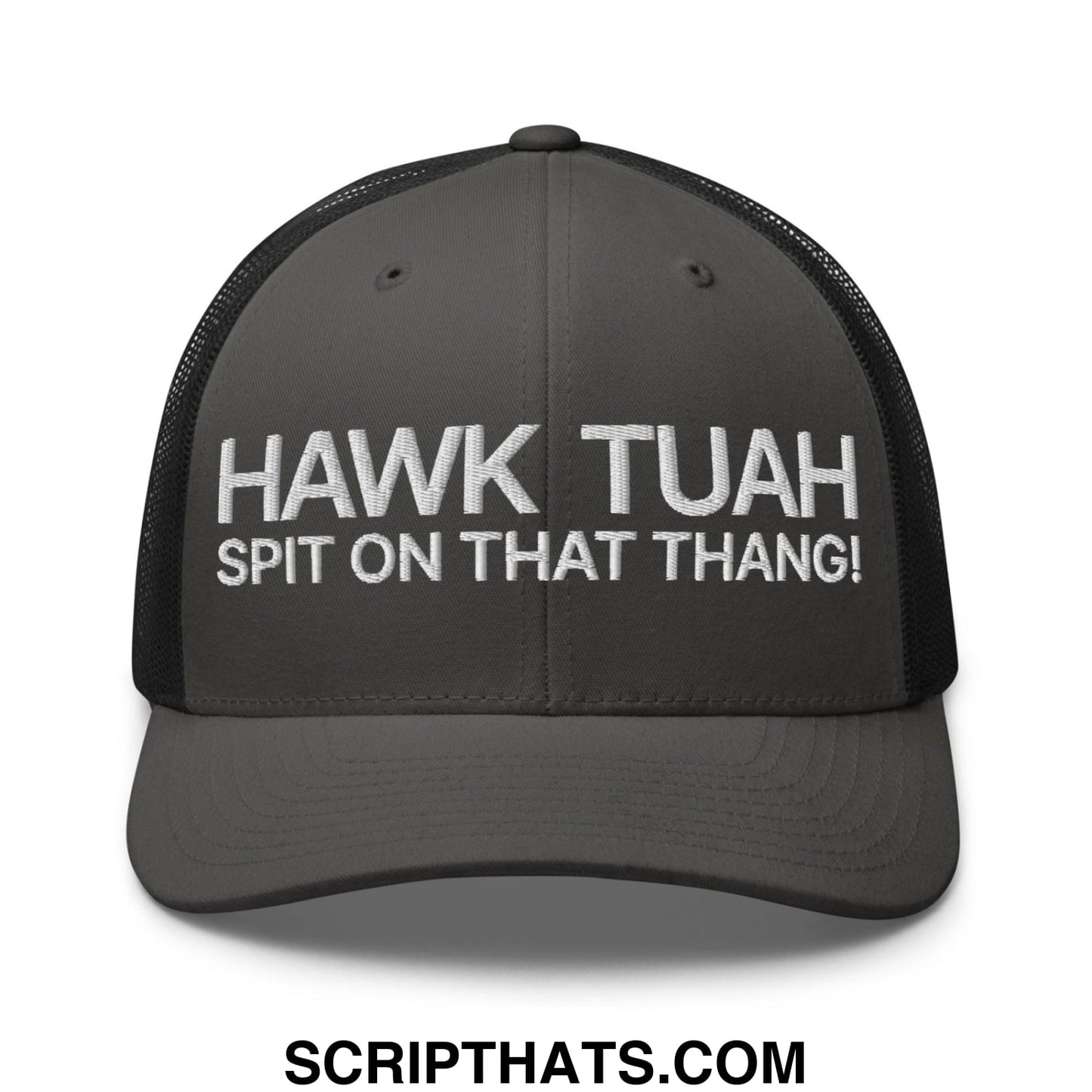 Hawk Tuah Spit on that Thang Retro Trucker Hat Charcoal Black